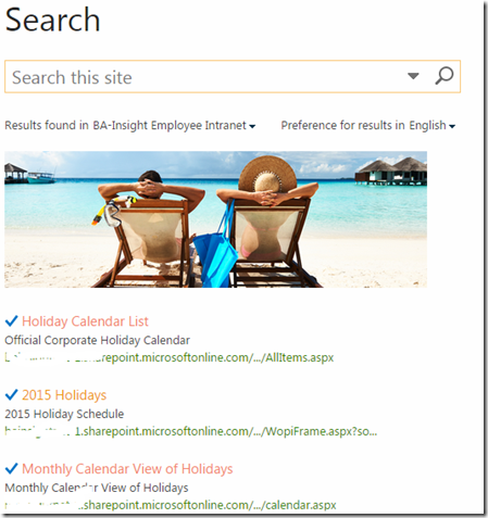 setting up a visual best bet and recommended results for search in